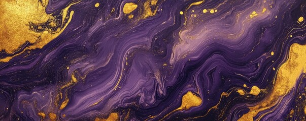 Poster - Luxurious Marbled Pattern in Gold and Purple Shades