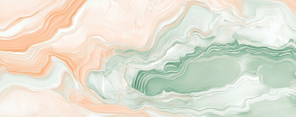Poster - Soft Pastel Marbled Pattern in Peach and Green Tones