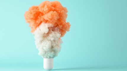 Poster - abstract pill explosion with orange and white smoke on blue background