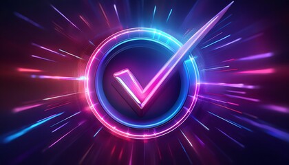 Poster - A glowing checkmark within a colorful circular burst, symbolizing approval and positivity in a modern digital design.