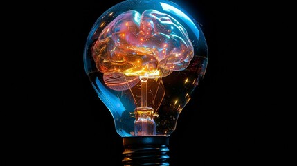 Poster - .brain with light bulb Creative idea with generative ai technology - ai