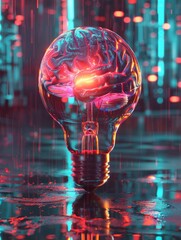 Poster - .brain with light bulb Creative idea with generative ai technology - ai