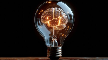 Poster - .brain with light bulb Creative idea with generative ai technology - ai