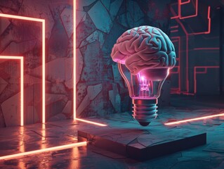 Poster - .brain with light bulb Creative idea with generative ai technology - ai