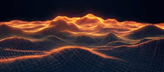 Abstract Digital Landscape With Glowing Orange Lines