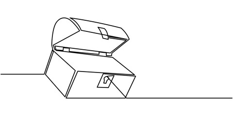 Poster - Treasure chest in continuous one line art style. Simple vector illustration, Open empty treasure chest one line continuous. Line art chest. Vector illustration, Treasure chest one line continuous.