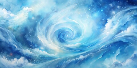 Wall Mural - Whimsical Celestial Spiral A Painting of Whimsical Clouds in a Swirling Cosmos with Glowing Stars and Soft Hues of Blue and White