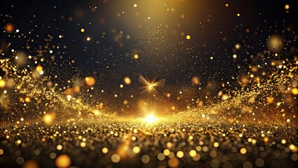 Shining gold particles on black background with futuristic fly movement, gold, particles, abstract, background, shining, floor