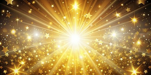 Wall Mural - Abstract background of gold light rays and stars shining brightly, gold, light, rays, stars, abstract, background, shiny