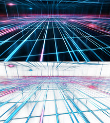 Wall Mural - Glowing Grid Lines with Neon Colors on white, black, transparent background. PNG