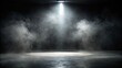 © Pluto - A solitary spotlight illuminates an empty concrete stage, enveloped in swirling mist, creating a dramatic backdrop for an unknown performance.