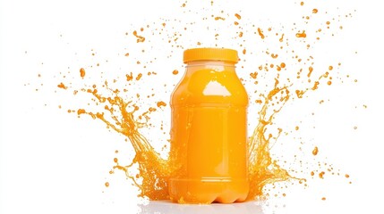 Wall Mural - witness the vibrant splash of fresh orange juice erupting from a bottle