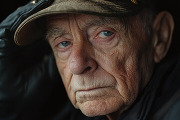 a veteran holding their service cap with a reflective expression.