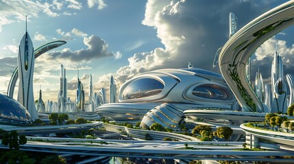 Wall Mural - futuristic cityscape with organic architecture