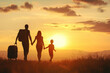 © BOONJUNG - Happy family walking together at sunset, enjoying their vacation