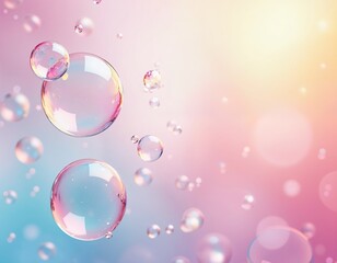 Wall Mural - Graceful Bubbles Suspended in the Air, Reflecting Light with Iridescent Colors