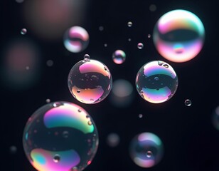 Wall Mural - Graceful Bubbles Suspended in the Air, Reflecting Light with Iridescent Colors