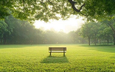 Wall Mural - Serene Morning in a Lush Park Solitude and Natural Beauty