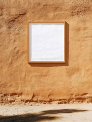 Aufkleber - Sunlit Ochre Wall with Blank Poster Frame - Rustic Outdoor Mockup