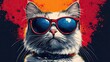 © minhnhat - White Siberian cat in fashion sunglasses, creating a funny pet-themed design.