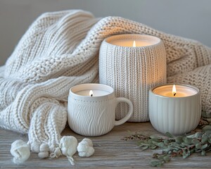 Poster - Cozy Home Vibes Knitted Throws, Candles, Warm Mugs for Winter Comfort - Suitable for Christmas and New Years