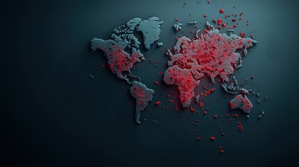 Poster - a digital map of the world with glowing red zones indicating areas under cyberattack, highlighting t
