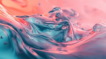 Poster - Vibrant Abstract Water Waves with Droplets