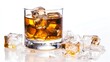 © wacharagorn - A refreshing drink featuring whiskey on the rocks, served in a glass with ice cubes for an elegant touch.
