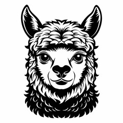 silhouette of an alpaca head vector black animal illustration on a white background