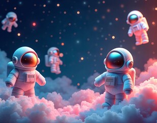 Wall Mural - Creatures Floating in Space, Mysterious Life Forms Drifting Among Stars and Galaxies