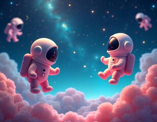 Wall Mural - Creatures Floating in Space, Mysterious Life Forms Drifting Among Stars and Galaxies