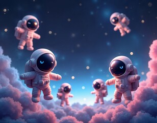 Wall Mural - Creatures Floating in Space, Mysterious Life Forms Drifting Among Stars and Galaxies