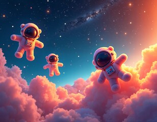 Wall Mural - Creatures Floating in Space, Mysterious Life Forms Drifting Among Stars and Galaxies