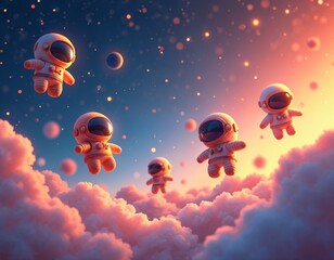 Wall Mural - Creatures Floating in Space, Mysterious Life Forms Drifting Among Stars and Galaxies