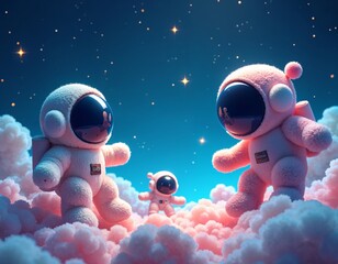 Wall Mural - Creatures Floating in Space, Mysterious Life Forms Drifting Among Stars and Galaxies