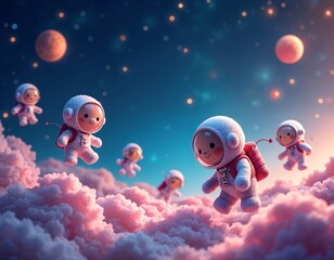 Wall Mural - Creatures Floating in Space, Mysterious Life Forms Drifting Among Stars and Galaxies