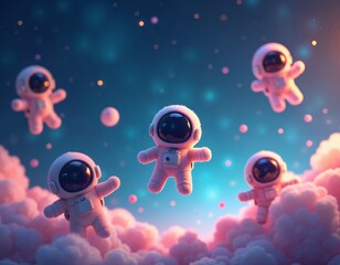 Wall Mural - Creatures Floating in Space, Mysterious Life Forms Drifting Among Stars and Galaxies