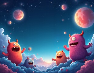Wall Mural - Creatures Floating in Space, Mysterious Life Forms Drifting Among Stars and Galaxies