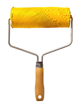 Yellow paint roller isolated on transparent background