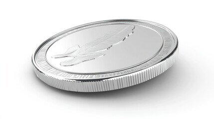 High-detail 3D silver coin with a metallic sheen, isolated on a bright white background, offering a sleek, modern look.