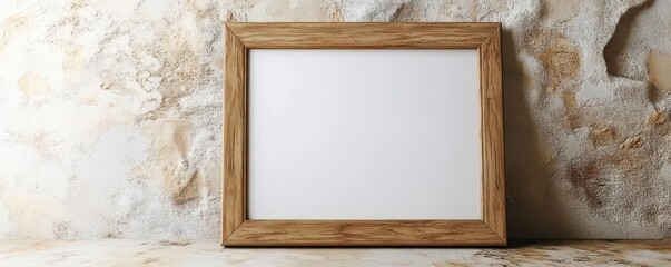 Poster - A rustic wooden frame sits empty against a textured wall, ideal for showcasing art or photography.