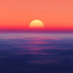 Wall Mural - A stunning sunset over calm waters, with a vibrant gradient of pinks and oranges filling the sky as the sun dips below the horizon, creating a serene and tranquil atmosphere.