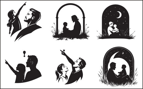 father's day silhouettes and black vector 