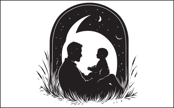 father's day silhouettes and black vector 
