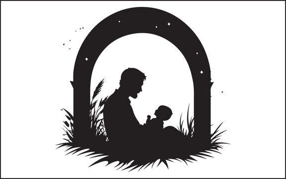 father's day silhouettes and black vector 
