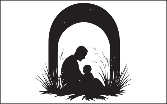 father's day silhouettes and black vector 