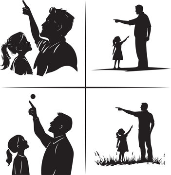 father's day silhouettes and black vector 