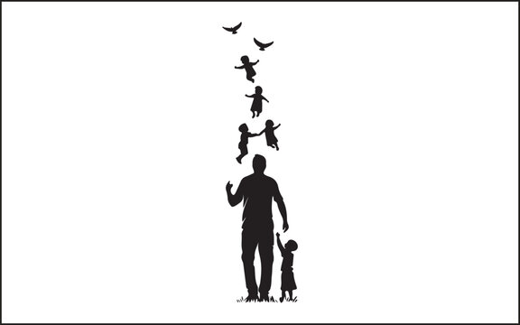 father's day silhouettes and black vector 