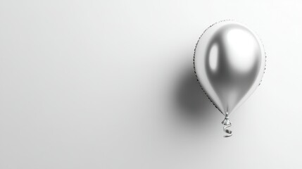 Top-view of 3D silver balloon icon on a clean white background, with a smooth metallic finish for a modern look.