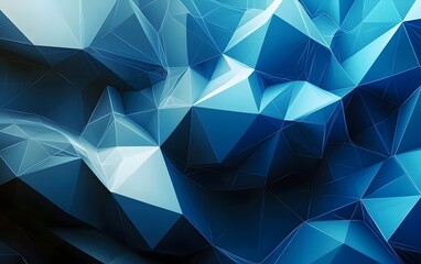 Poster - An abstract background featuring a dynamic arrangement of blue and turquoise triangular shapes, creating a sense of depth and movement.